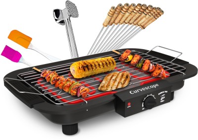 Curvescape Barbeque Grill Electric Smokeless Indoor Outdoor Grill Portable Adjustable Temperature Control 2000W with hammer Electric Grill