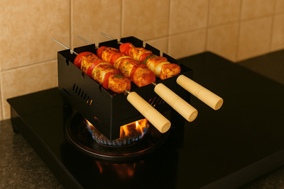 BBQ Grill Portable Charcoal & Gas Barbeque Grill | 2-in-1 Outdoor BBQ with 3 Skewers | Portable Tandoor for Home, Travel & Camping Charcoal Grill Charcoal Grill