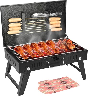 Oriley Foldable Barbeque Grill Set Briefcase Style Charcoal Tray with 8 Skewers Charcoal Grill