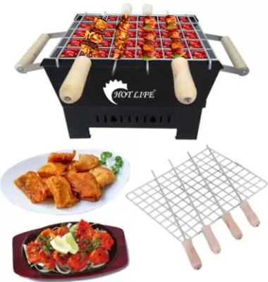 HOT LIFE Small Charcoal Grill With 4 Wooden Handle Skewers Charcoal Grill