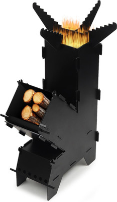 Peng Essentials InfernoForge Portable Rocket Stove, 8-Step Assembly, Black Metal Camping Wood Burner, Outdoor Cooking Charcoal Grill