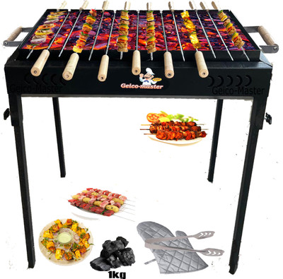 Geico master CharcoalGrillHandWarmerRoundRackStandwithWoodenHandle(Silver) Charcoal Grill