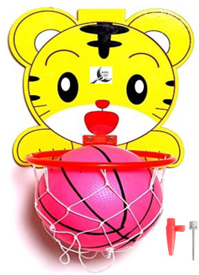Koel Tiger Shaped Kids Hangable Indoor Outdoor Basket Board Kit Basket Ball Set Net Basketball Ring(3 Basketball Size With Net)