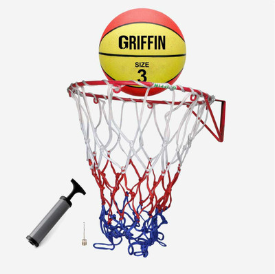 GRIFFIN Kids Basketball Ring With Net & Basket Ball Size 3 For Boys Mounted Ring 34cm Basketball Ring(3 Basketball Size)