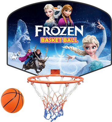 Koel Frozen Printed Kids Hangable Indoor Outdoor Basket Board Kit Basket Ball Set Net Basketball Ring(3 Basketball Size With Net)