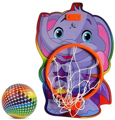 Koel Elephant Shaped Kids Hangable Basket Board Kit Basket Ball Set Net Basketball Ring(3 Basketball Size With Net)