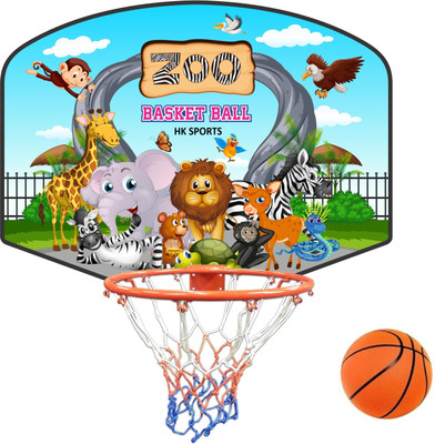 HK Sports ZOO Printed with Animals Hangable Indoor and Outdoor Kit Basketball Ring(3 Basketball Size With Net)