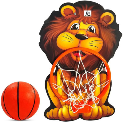 Koel Lion Shaped Kids Hangable Indoor Outdoor Basket Board Kit Basket Ball Set Net Basketball Ring(3 Basketball Size With Net)