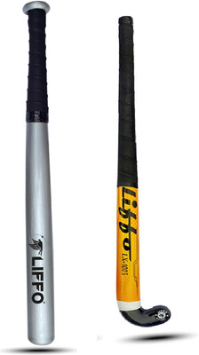 Liffo Baseball bat Heavy Duty with Hockey Stick (Yellow) Willow Baseball  Bat For 15+ Yrs(820 g)