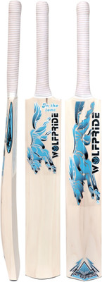 WOLF PRIDE In The Zone Blue Sticker & White Grip Poplar Willow Cricket  Bat For 15+ Yrs(900 g)