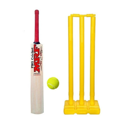 PMG Cricket Bat with PVC Wicket Set & 1 Tennis Ball For (4-7 Years) Poplar Willow Cricket  Bat For 6 - 7 Yrs(0.8 kg)