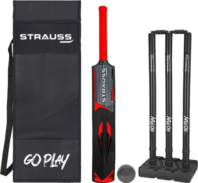 Strauss Rebel Plastic Cricket Kit, Size SH (34 X 4.5inch) for All Age Group (Black, Red) PVC/Plastic Cricket  Bat For 15+ Yrs(850-900 g)