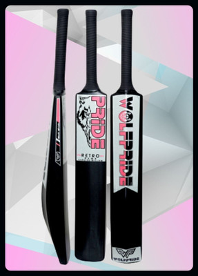 WOLF PRIDE Retro Plus Pink Sticker Black Grip Black Plastic Cricket Bat_B115-WP132 PVC/Plastic Cricket  Bat For 9 - 11 Yrs(800 g)