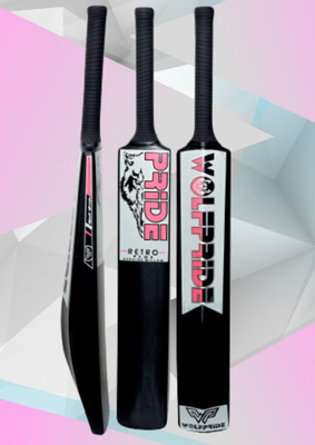 WOLF PRIDE Retro Plus Pink Sticker Black Grip Black Plastic Cricket Bat_B115 PVC/Plastic Cricket  Bat For 15+ Yrs(800 g)