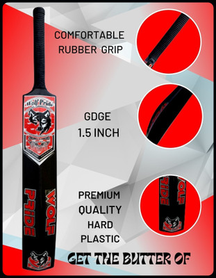 WOLF PRIDE Wild Red Sticker Black Grip Black Plastic Cricket Bat Size 8 for All Age PVC/Plastic Cricket  Bat For 15+ Yrs(800 g)