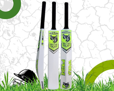 WOLF PRIDE Wild Yellow Sticker Black Grip White Plastic Cricket Bat_B88 PVC/Plastic Cricket  Bat For 9 - 11 Yrs(800 g)