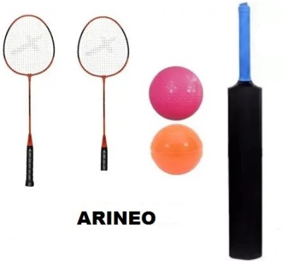 Forgesy COMBO OF CRICKET BAT + 2 WIND BALL+ RACQUET 1 PAIR PVC/Plastic Cricket  Bat For 15+ Yrs(700 g)