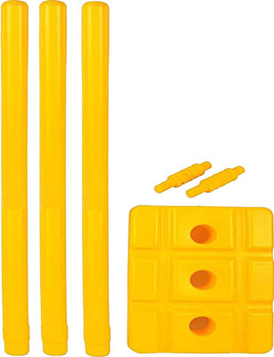 Apolestar Heavy Plastic Stumps Set- 3 Stump + 2 Bails + Base for All Playing Levels(Yellow)