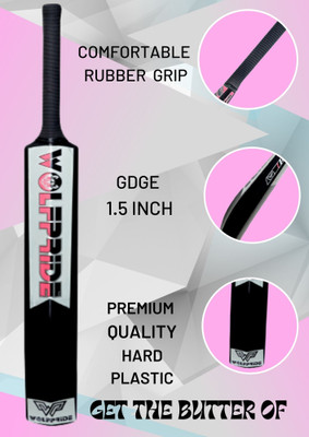WOLF PRIDE Retro Plus Pink Sticker Black Grip Black Plastic Cricket Bat_B115-w132_PK321 PVC/Plastic Cricket  Bat For 15+ Yrs(800 g)