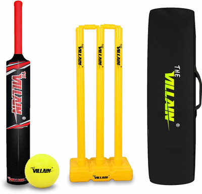 HouseOfCommon Premium Plastic Cricket Bat (Full Size-Black) | Bat-Ball-Wicket & Kit Bag Cricket Kit