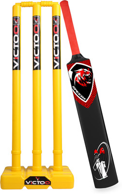 VICTOO Heavy Duty Plastic Cricket Bat,Full Size (34” X 4.5”inches) + one set wicket ste PVC/Plastic Cricket  Bat For 15+ Yrs(0.800 g)