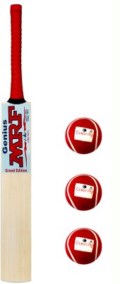 MRF Virat kohli wooden signature bat with 3 pcs red tennis balls Poplar Willow Cricket  Bat For 15+ Yrs(1 kg)