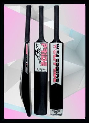WOLF PRIDE Retro Plus Pink Sticker Black Grip Black Plastic Cricket Bat_B115-WP132_PK152 PVC/Plastic Cricket  Bat For 9 - 11 Yrs(800 g)