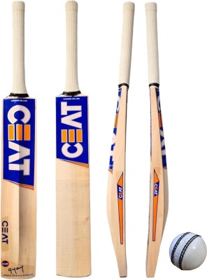AARAV White Leather Ball and Kashmir Willow Cricket  Bat(990-1100 kg)