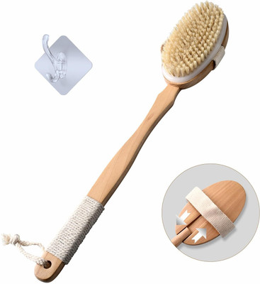 crzzyzone Detachable Wooden Bath Brush with Long Handle for Brushing With Hakking Hook