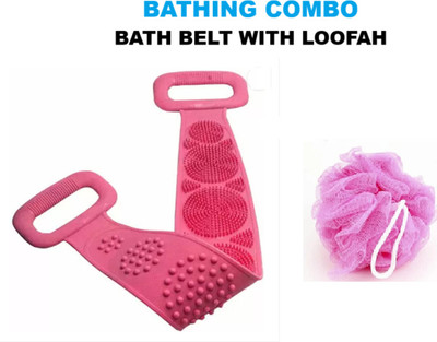 AKSTARS Silicone Back Scrubber for Shower with Loofah combo Pack of 2 (pink)