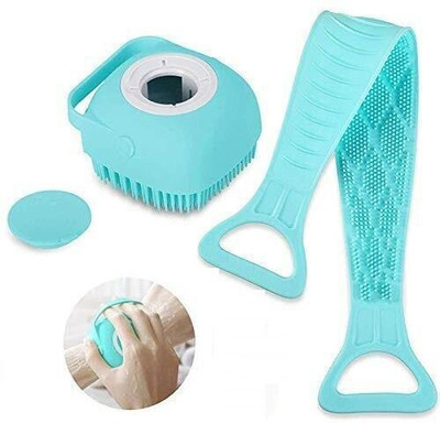 HERBNATURO 2 Pcs Combo Silicone Soft Bath Body Brush with Shampoo Dispenser Back Brush