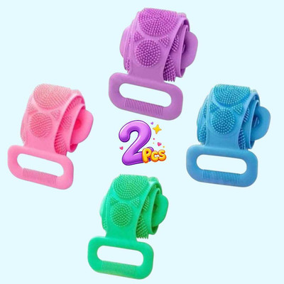 Jantrex Long Silicone Bath Brush with Handles for Deep Back Exfoliation 2 Pcs