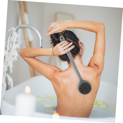 KVVTRADES Silicone Body Double Sided Long Handle Anti-Slip Shower Bath Brush