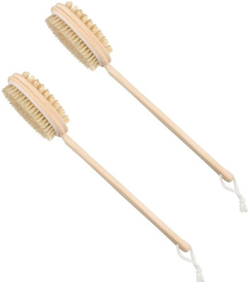 KWEL Wooden Double-sided Bath Brush With Masager and Detachable Long Handle(Pack of2)