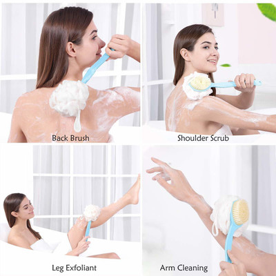 FIVANIO 2 IN 1 Bath Body Brush with Soft Loofah and Bristles,Back Scrubber