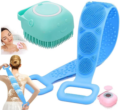 HOMEZZA 2 in 1 Both Combo Of Silicone Bathing Brush And Bath Scrubber