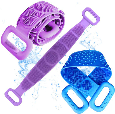 IMCREATIONS Silicone Body Back Belt Scrubber Double Side Bathing Brush For Skin Deep Clean