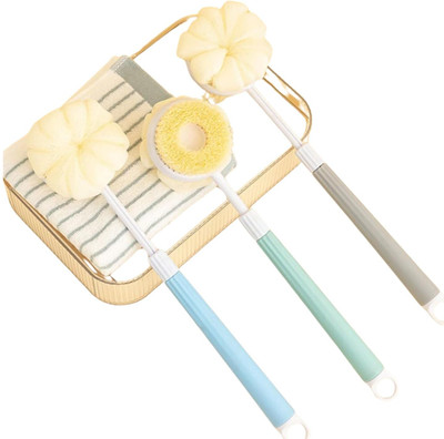 BRIZINGER Pack of 3 Heavy 2 IN 1 Round Handle Shower Body Plastic Brush