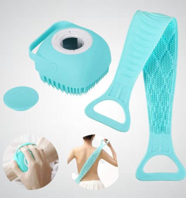 GRANSI I 2 in 1 Bath Combo of Silicone Body Back Scrubber, Bathing Brush_i10