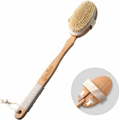 crzzyzone Detachable Wooden Bath Brush with Long Handle for 2-in-1 Wet & Dry Brushing