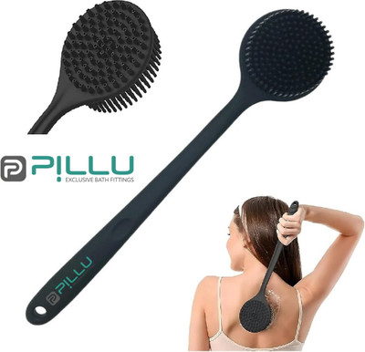 Pillu 2 IN 1 Back Body Bath Brush with Bristles and Loofah , Men and Women(BLACK)