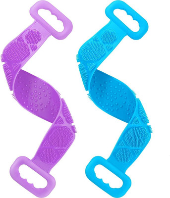 MEGAZTORE Silicone Bath Body Brush Exfoliating Double Side Silicone Body Back Scrubber Belt Long Back Cleaning Shower Strap for Men Women,(pack of 2)