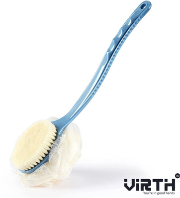 Virth Body Brush with Bristles ,Back Scrubber Bath Mesh Sponge with Curved Long Handle