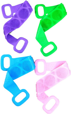 Great Brain Double Sided Silicon Scrubber Belt for Bath ( Pack of 4 )