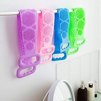 IMCREATIONS Silicone Body Back Scrubber Double Side Bathing Brush Belt for Shower Set of 1