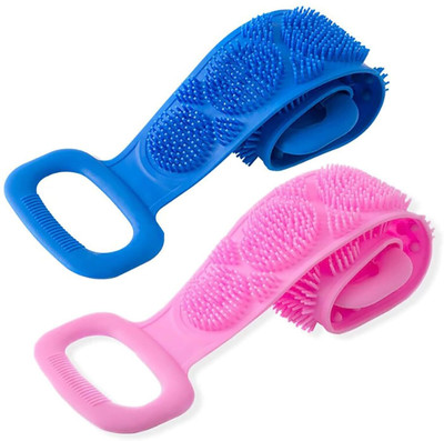 Trendiee Store Silicone Back Scrubber Pink Exfoliating Shower Belt Brush - Pack of 2