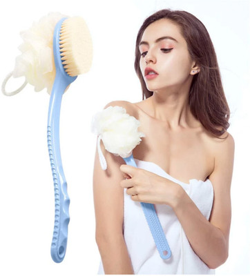 Rejon 2-in-1 Dual-Sided Shower Brush with Loofah & Bristles – Ergonomic Curved Handle