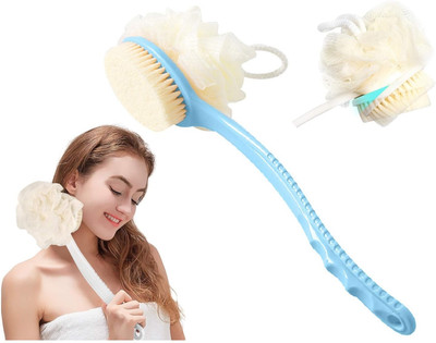 FIVANIO 2 IN 1 Back Body Bath Brush with Bristles and Loofah Scrubber with Long Handled
