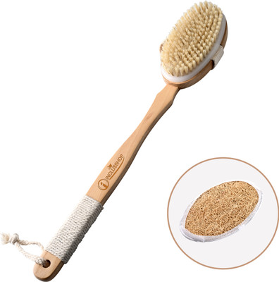 INCLUSSHOP Detachable Wooden Bath Brush with Long Handle Bath Brushing With Loofah Pad
