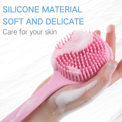 Oriolus Silicone Back Scrubber with Long Handle for Men & Women(PINK)